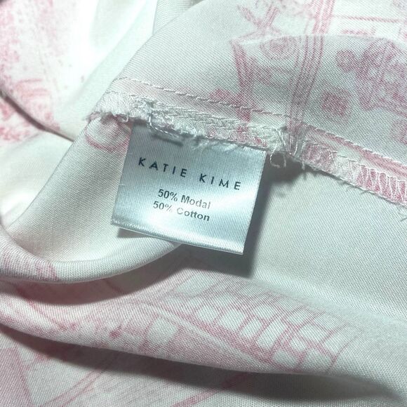 Katie Kime Atlanta Toile Pajama Pants Lounge Set Size M White Red Short Sleeve - Picture 11 of 13